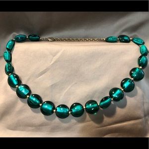 Teal glass bead and gold necklace